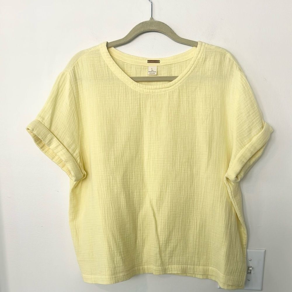 Magaschoni 100% Organic Slubbed Cotton Short Sleeve Shirt L